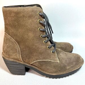 Fly London Olive Brown Suede Leather Lace-Up Combat Ankle Boots